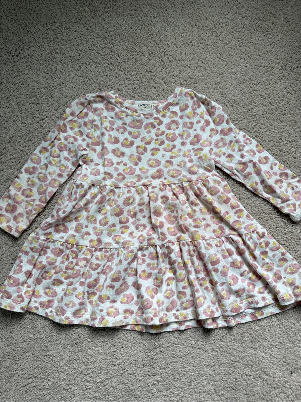 Crewcuts Long Sleeve Tiered Dress in Pink Leopard Print